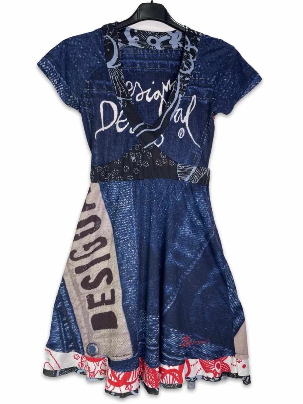 Desigual Navy Patchwork Short Sleeve Dress